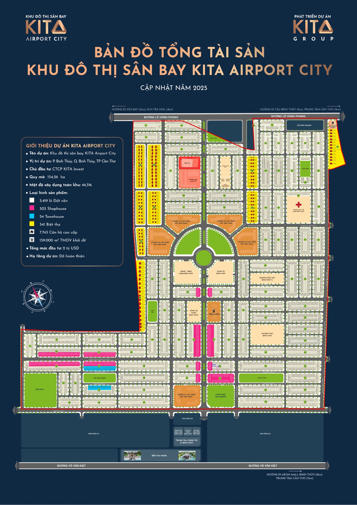 Bản đồ tổng thể khu đô thị Kita Airport City Cần Thơ 154,26ha