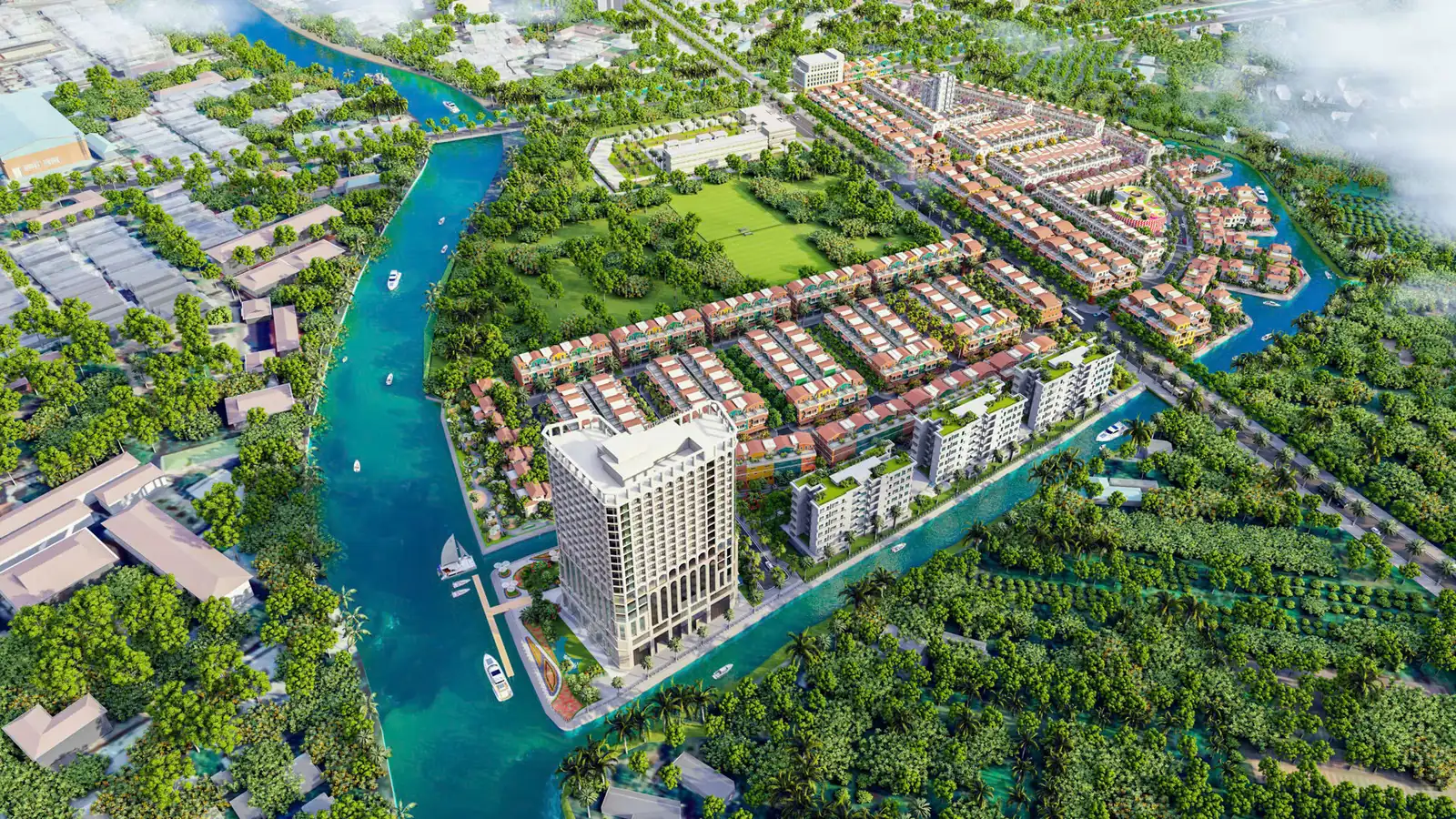 Phối cảnh khu biệt thự và shophouse T&T Tam Đa Vĩnh Long ven sông