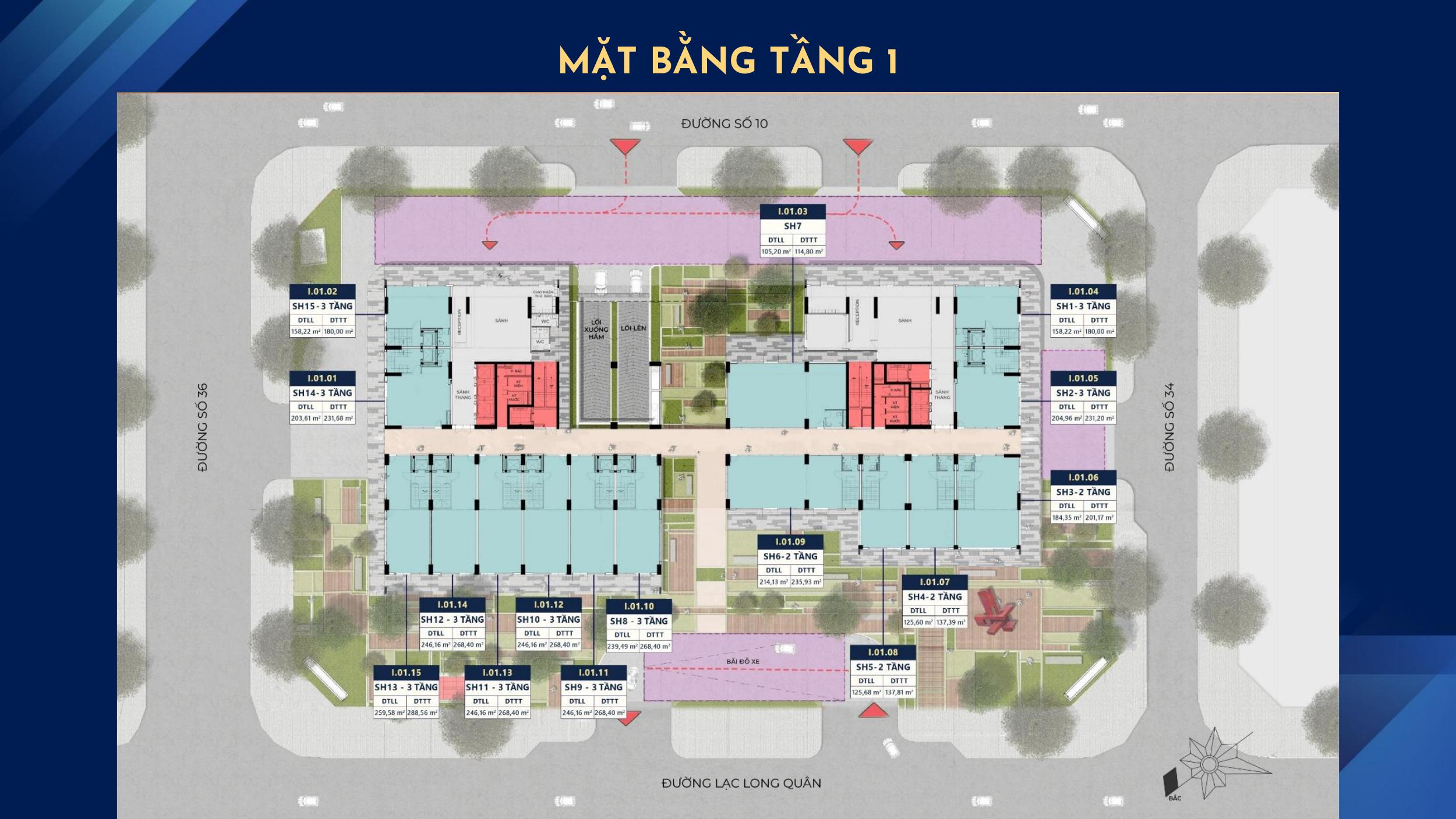 Mặt bằng tầng 1 – khối đế shophouse Stella Icon